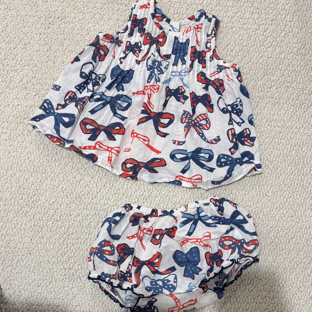 Pink Chicken Bow Print Top and Bloomers Set
